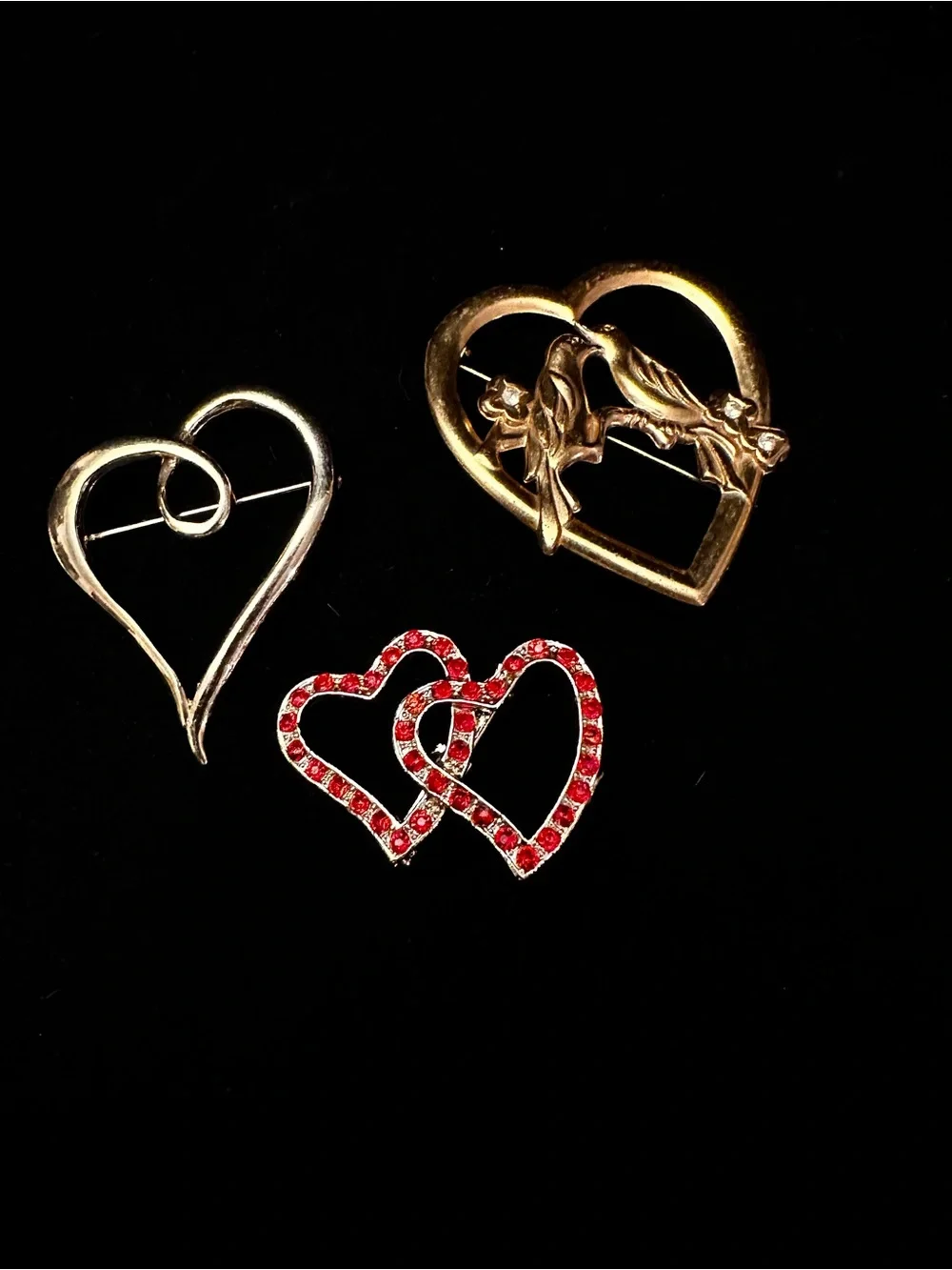 Gold-Tone Heart Brooch collection/Set of 3